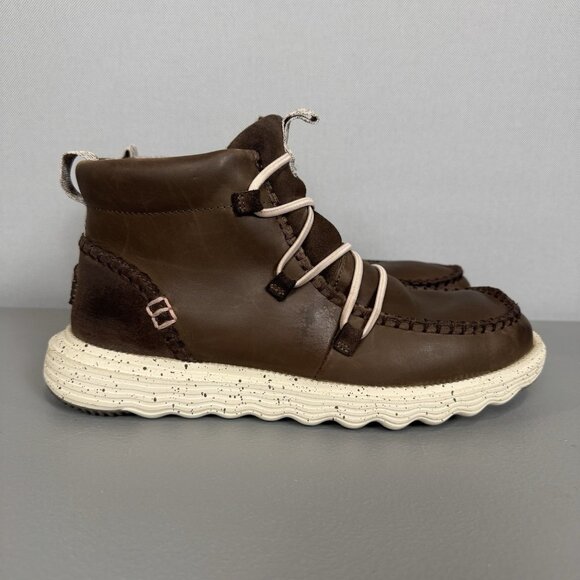 Hey Dudes Reyes Boots Women 10 Cocoa Brown Leather Slip On Pull Tab Ankle Bootie - Picture 1 of 10